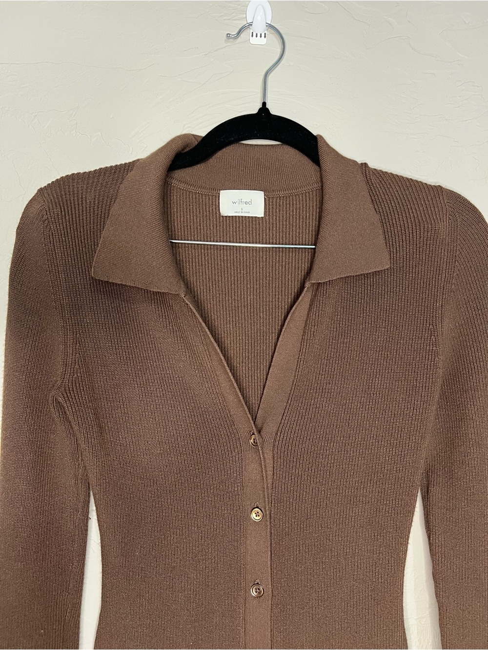 Wilfred Aritzia Cove Chocolate Brown Ribbed Bodycon Sweater Dress - Picture 3 of 10